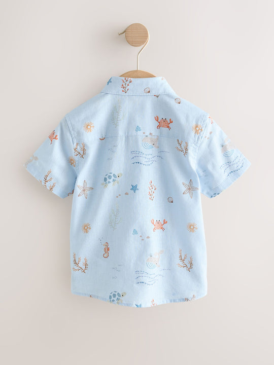 Light Blue Sea All Over Print Short Sleeve Shirt (3mths-7yrs)