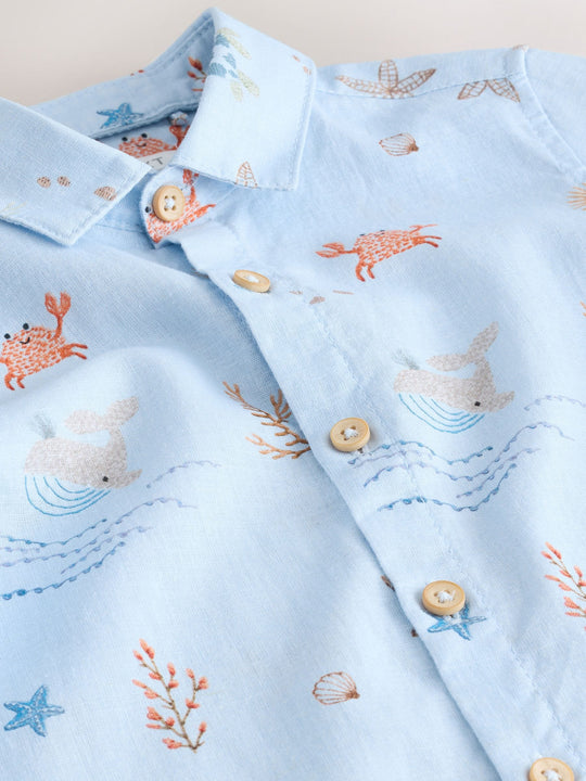 Light Blue Sea All Over Print Short Sleeve Shirt (3mths-7yrs)