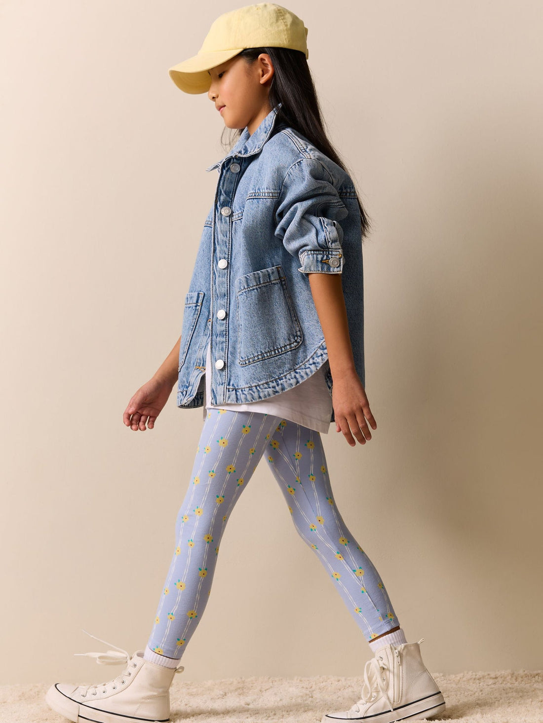 Blue Stripe Flower Leggings (3-16yrs)