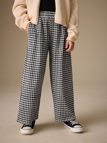 Black/White Gingham Check Wide Leg Textured Trousers (3-16yrs)