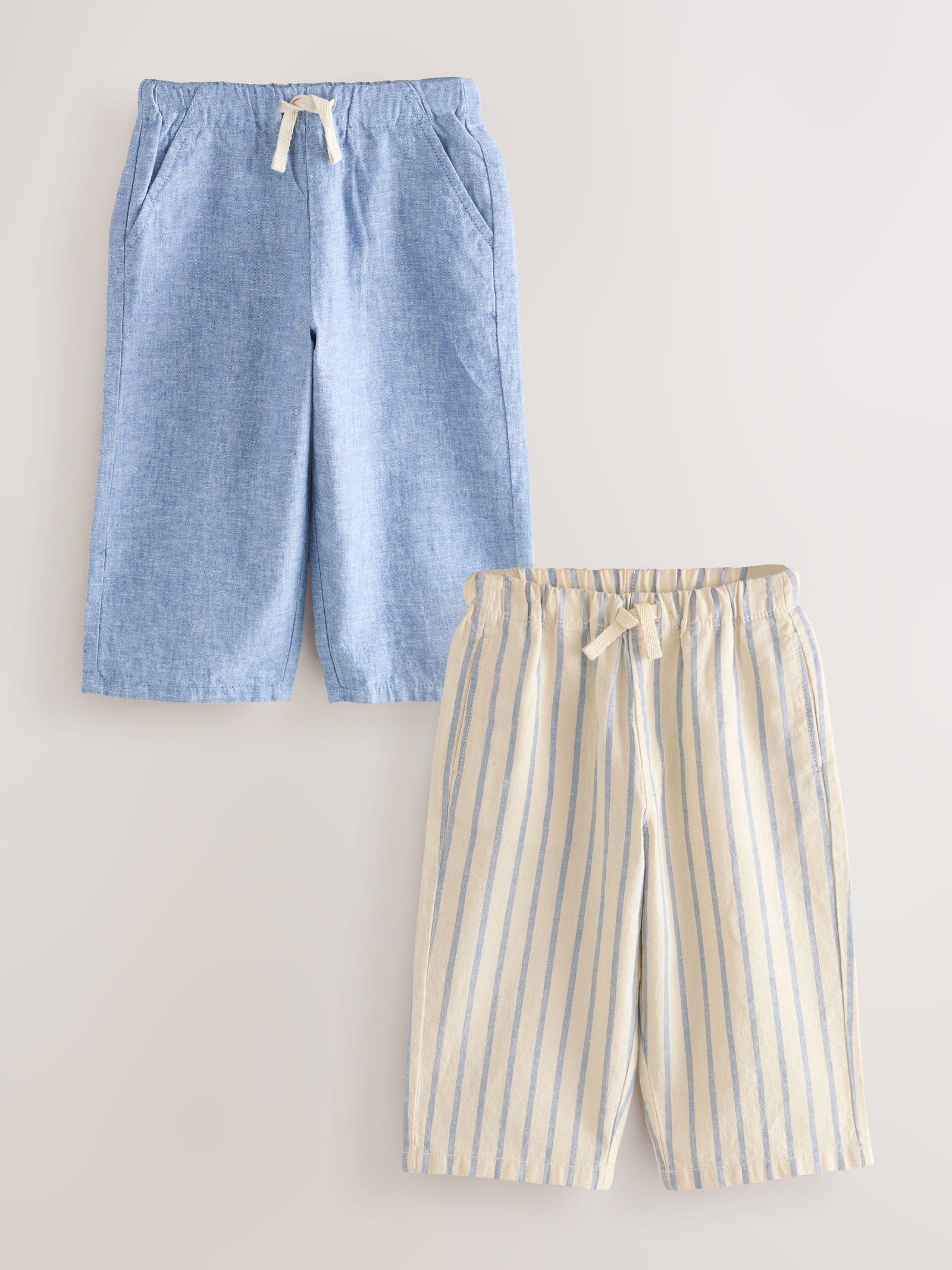 Blue/Ecru Linen Trousers 2 Pack (3mths-7yrs)