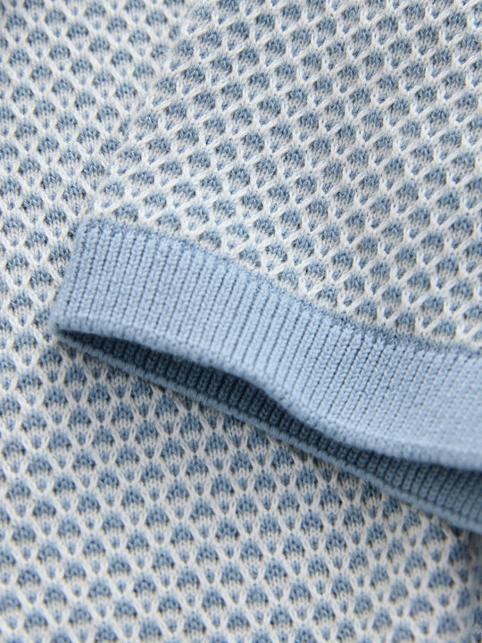 Blue Textured Popper Neck Knitted Polo Shirt (3-16yrs)