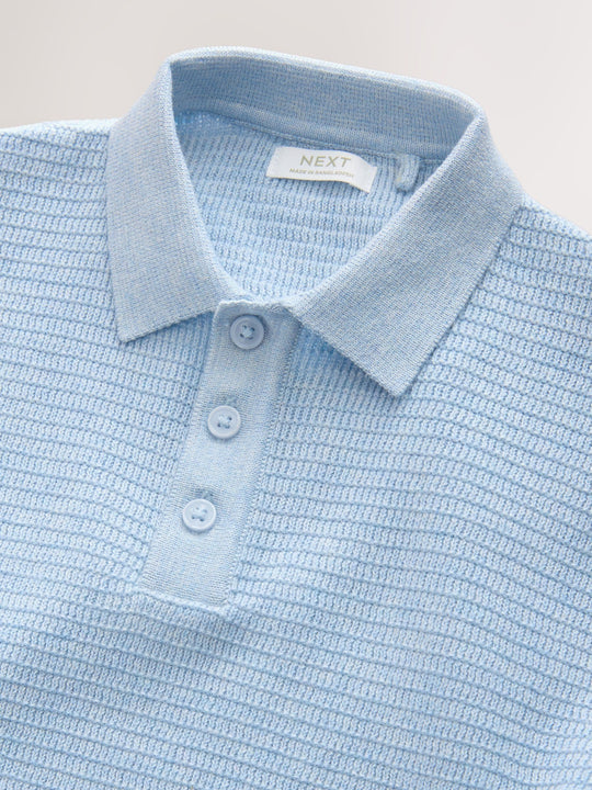 Blue Knitted Button Neck Polo Shirt and Shorts Set (3mths-10yrs)