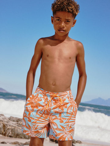 Orange Tropical Printed Swim Shorts (3-16yrs)