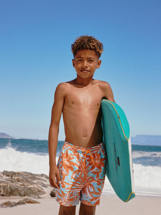 Orange Tropical Printed Swim Shorts (3-16yrs)