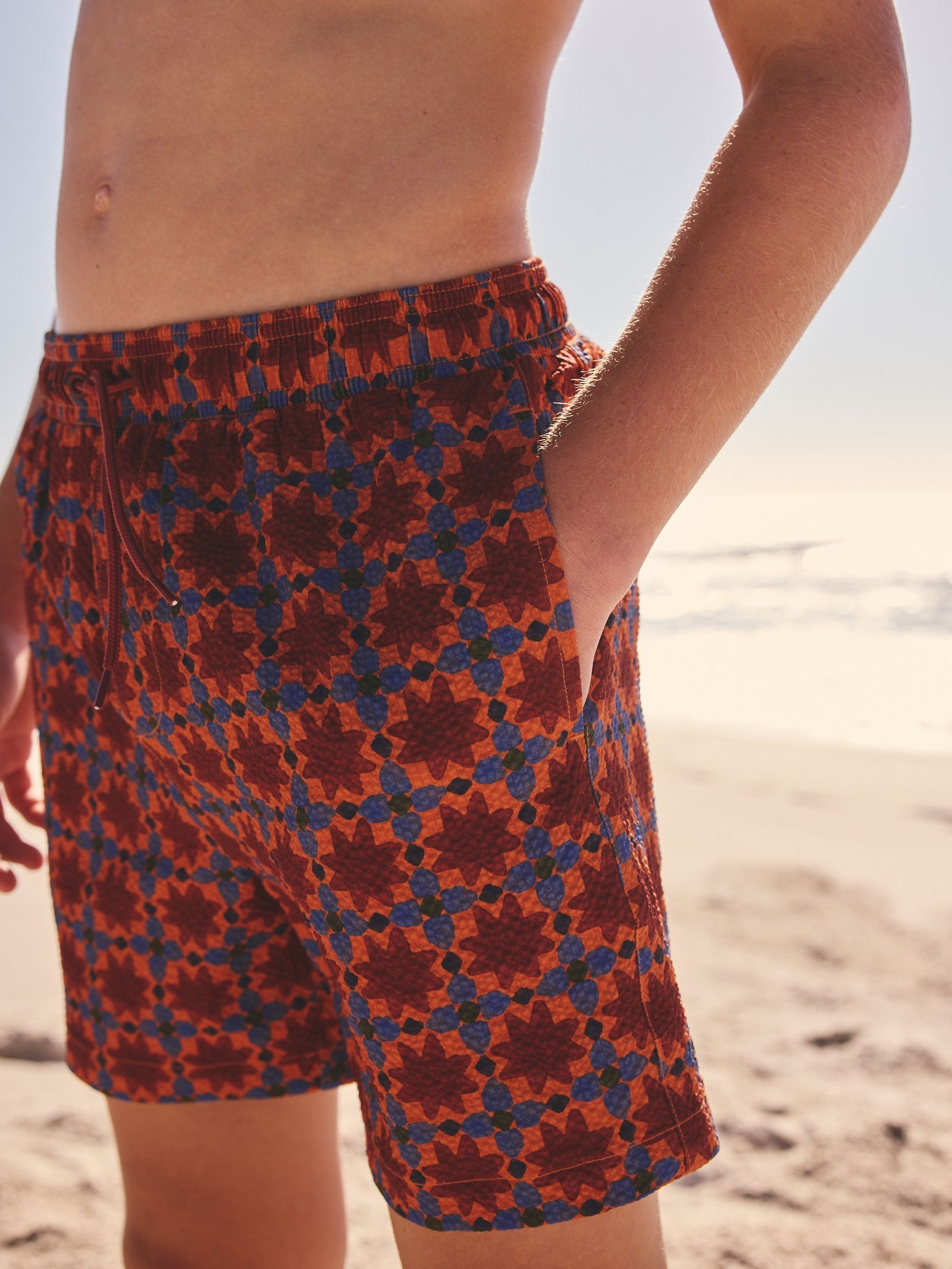 Rust Brown Printed Swim Shorts (3-16yrs)