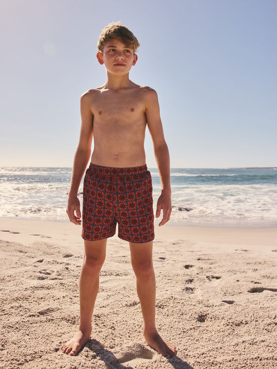 Rust Brown Printed Swim Shorts (3-16yrs)