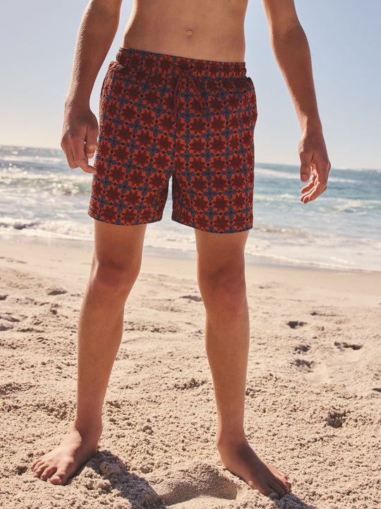 Rust Brown Printed Swim Shorts (3-16yrs)