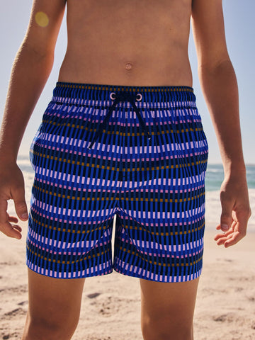 Blue Geo Printed Swim Shorts (3-16yrs)