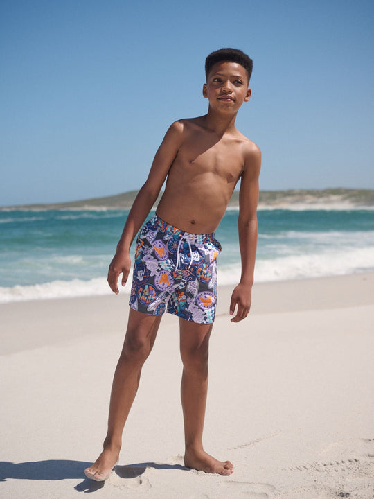 Surf Grey Printed Swim Shorts (3-16yrs)
