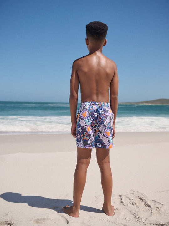 Surf Grey Printed Swim Shorts (3-16yrs)