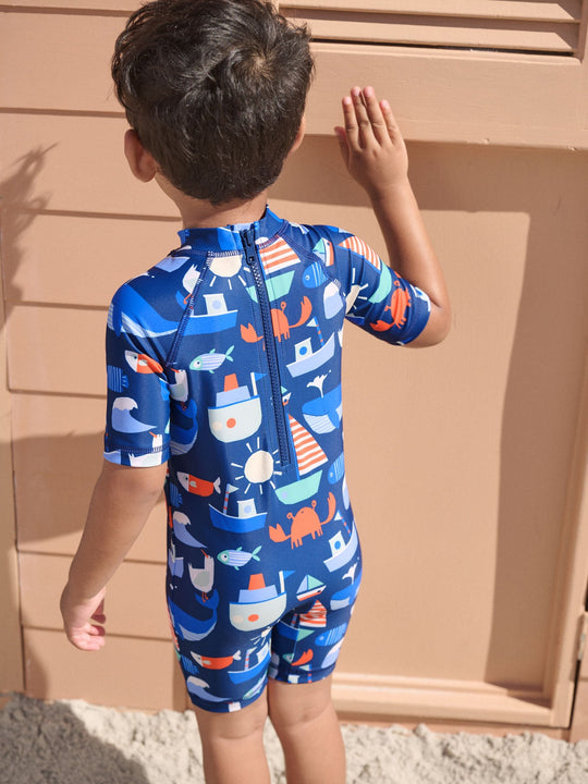 Navy Nautical Sunsafe All-In-One Swimsuit (3mths-7yrs)