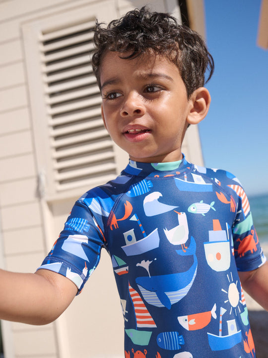 Navy Nautical Sunsafe All-In-One Swimsuit (3mths-7yrs)