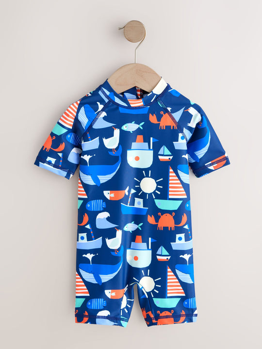 Navy Nautical Sunsafe All-In-One Swimsuit (3mths-7yrs)