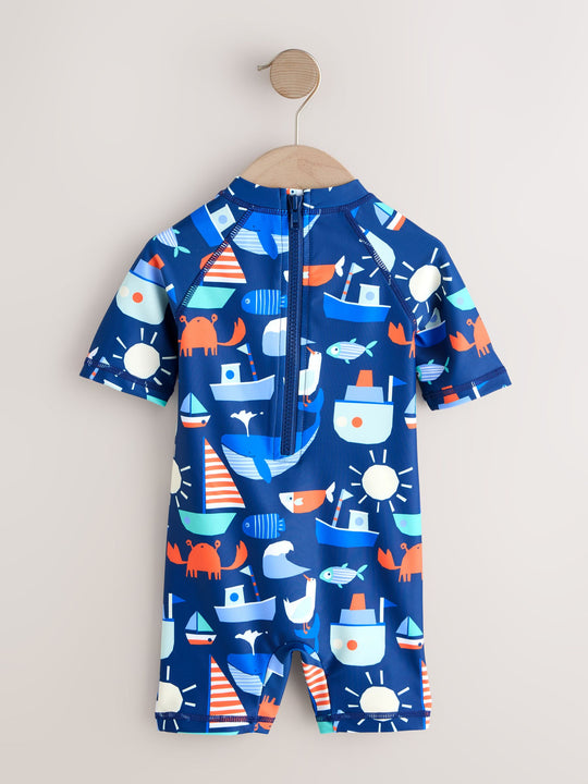 Navy Nautical Sunsafe All-In-One Swimsuit (3mths-7yrs)