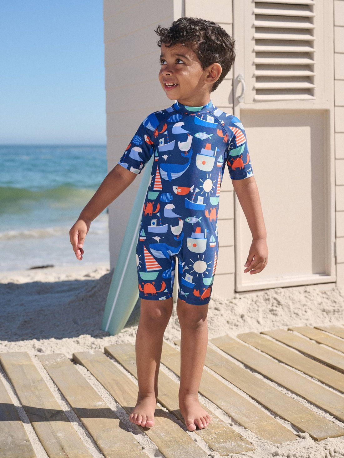 Navy Nautical Sunsafe All-In-One Swimsuit (3mths-7yrs)