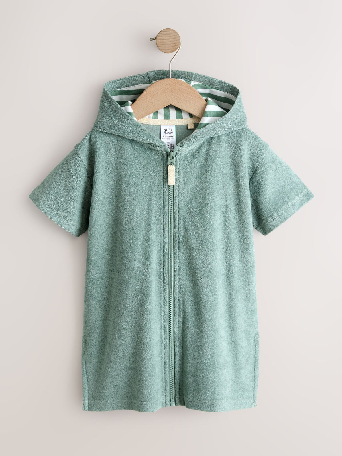 Sage Green Towelling Zip Up Cover-Up (3mths-7yrs)