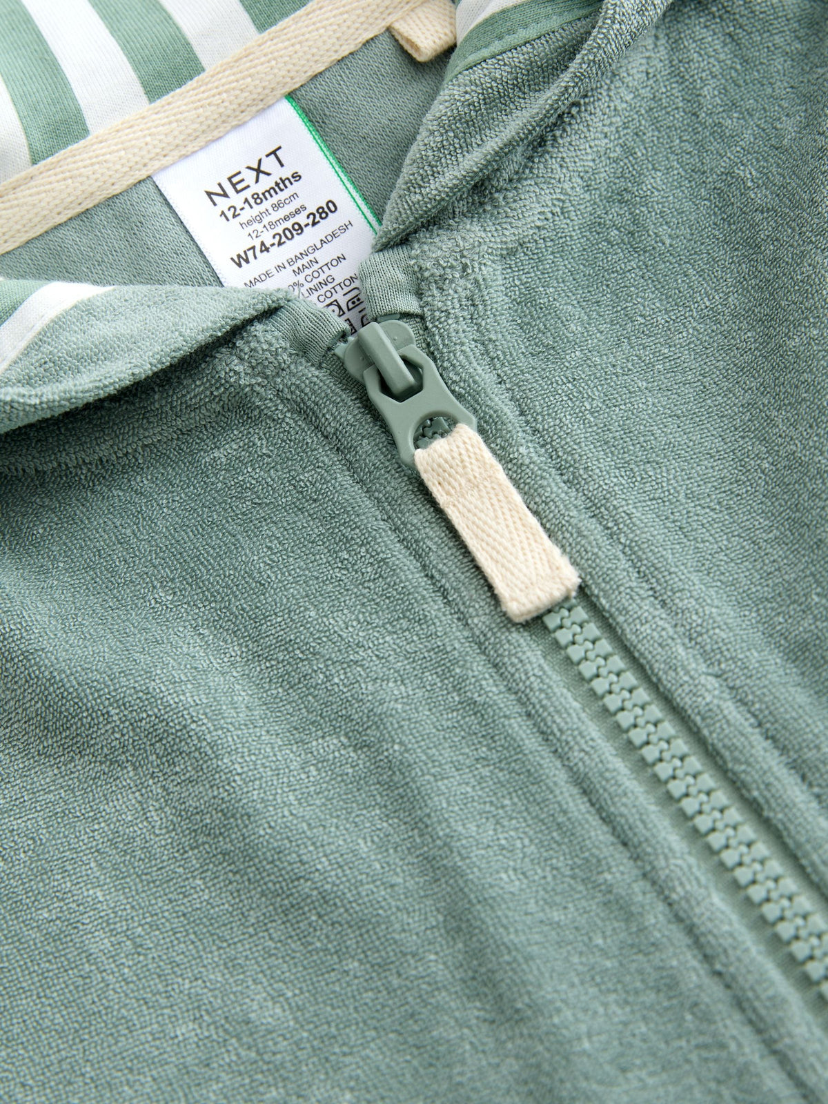 Sage Green Towelling Zip Up Cover-Up (3mths-7yrs)
