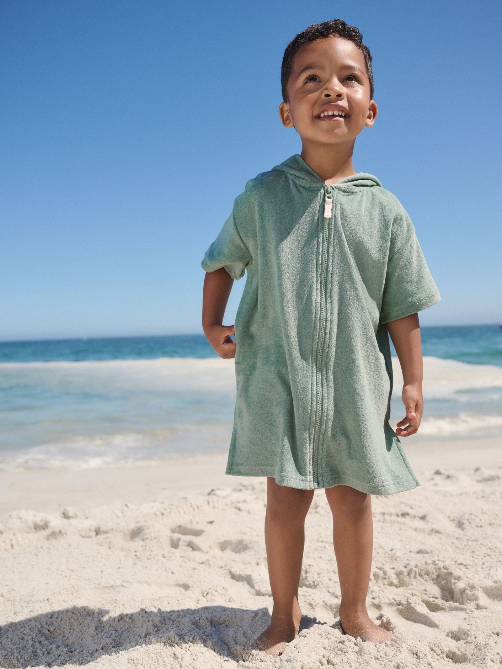 Sage Green Towelling Zip Through Cover-Up (3mths-7yrs)