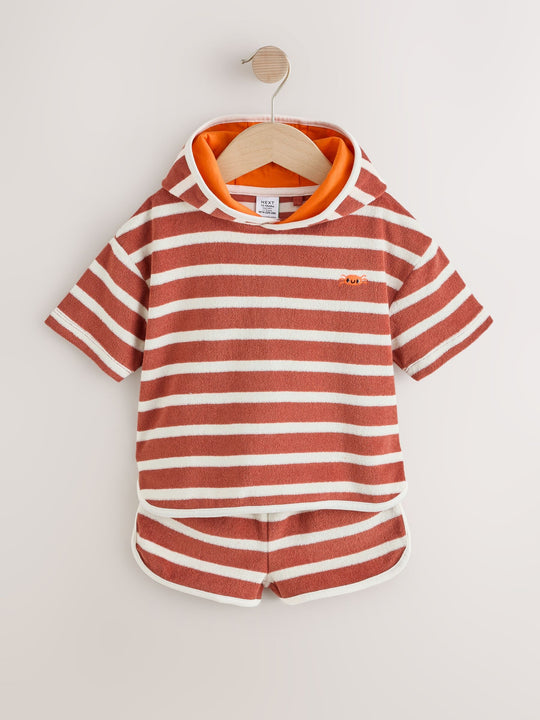 Rust Brown Stripe Towelling Top and Shorts Set (3mths-7yrs)