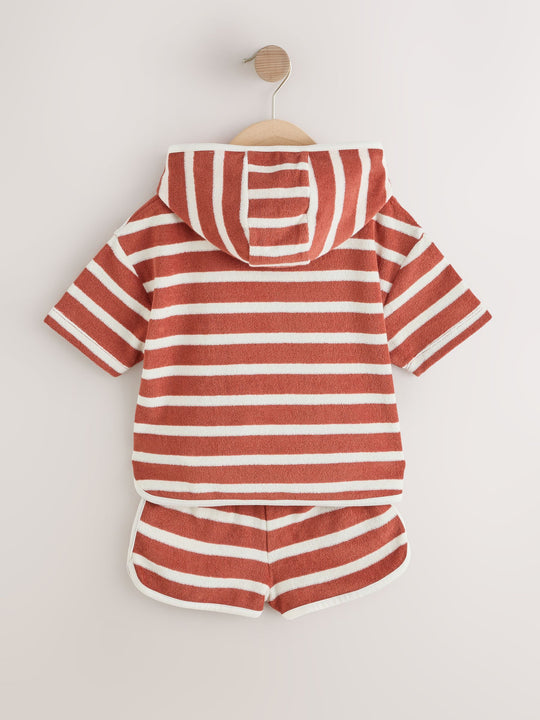Rust Brown Stripe Towelling Top and Shorts Set (3mths-7yrs)