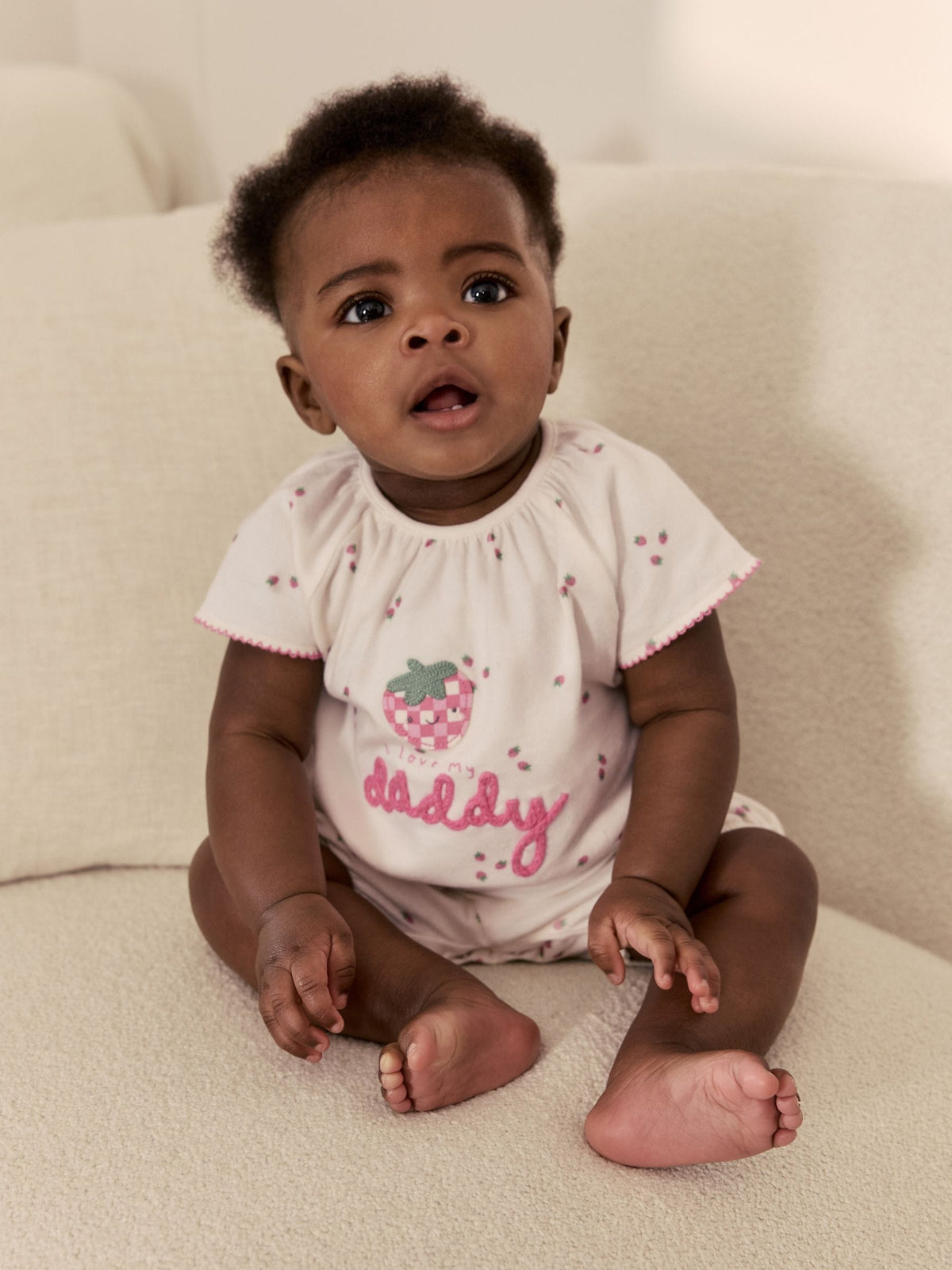 Ecru Fruit All Over Print I Love My Daddy Jersey Baby Romper