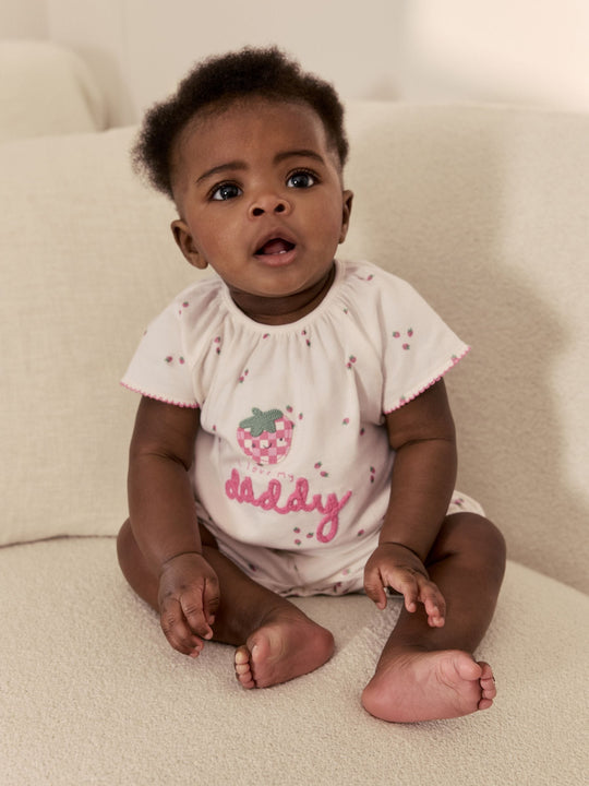 Ecru Fruit All Over Print I Love My Daddy Jersey Baby Romper