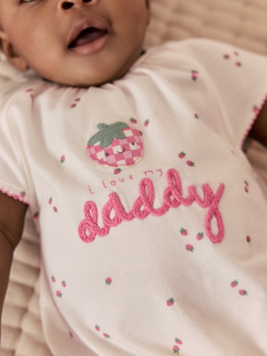 Ecru Fruit All Over Print I Love My Daddy Jersey Baby Romper