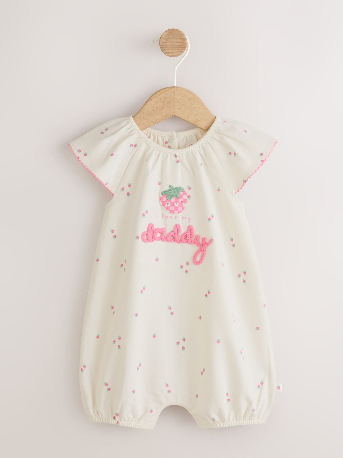 Ecru Fruit All Over Print I Love My Daddy Jersey Baby Romper