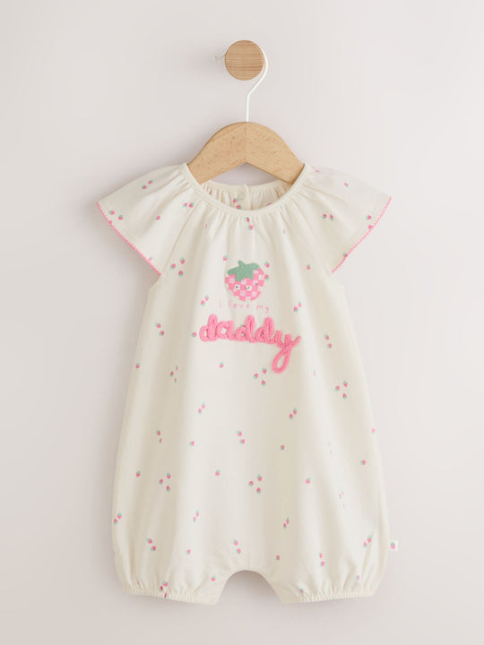 Ecru Fruit All Over Print I Love My Daddy Jersey Baby Romper