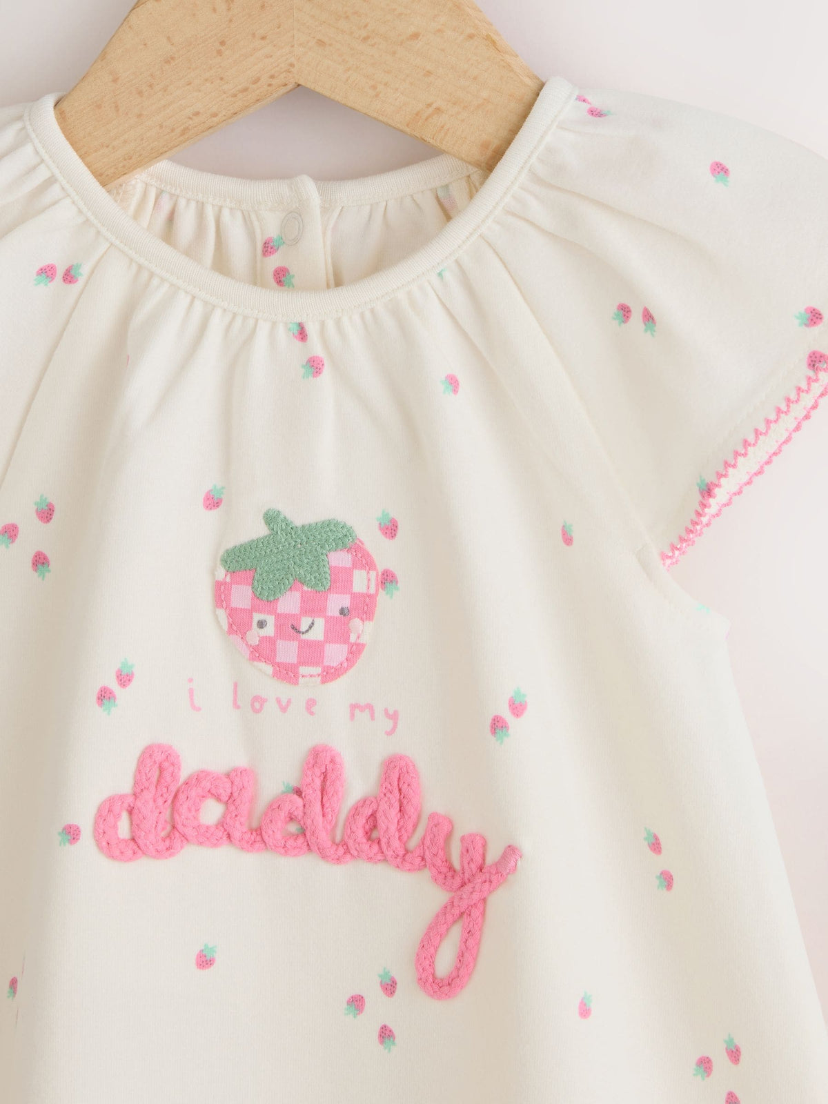 Ecru Fruit All Over Print I Love My Daddy Jersey Baby Romper