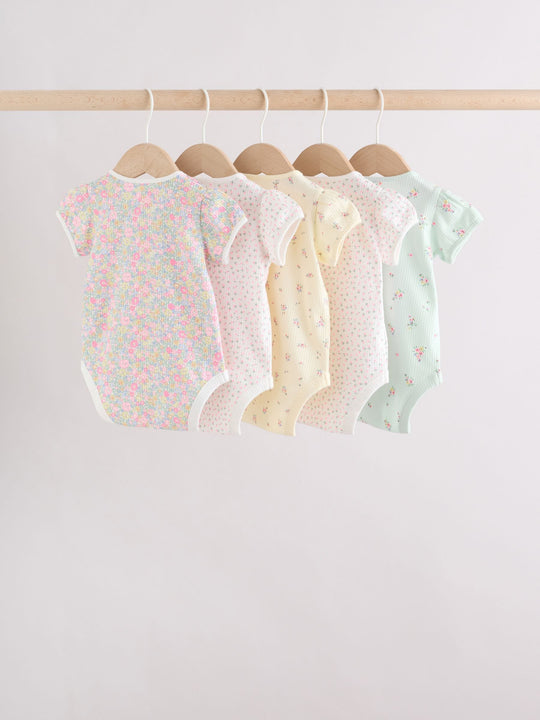 Pink/Yellow Short Sleeve Baby Bodysuits 5 Pack