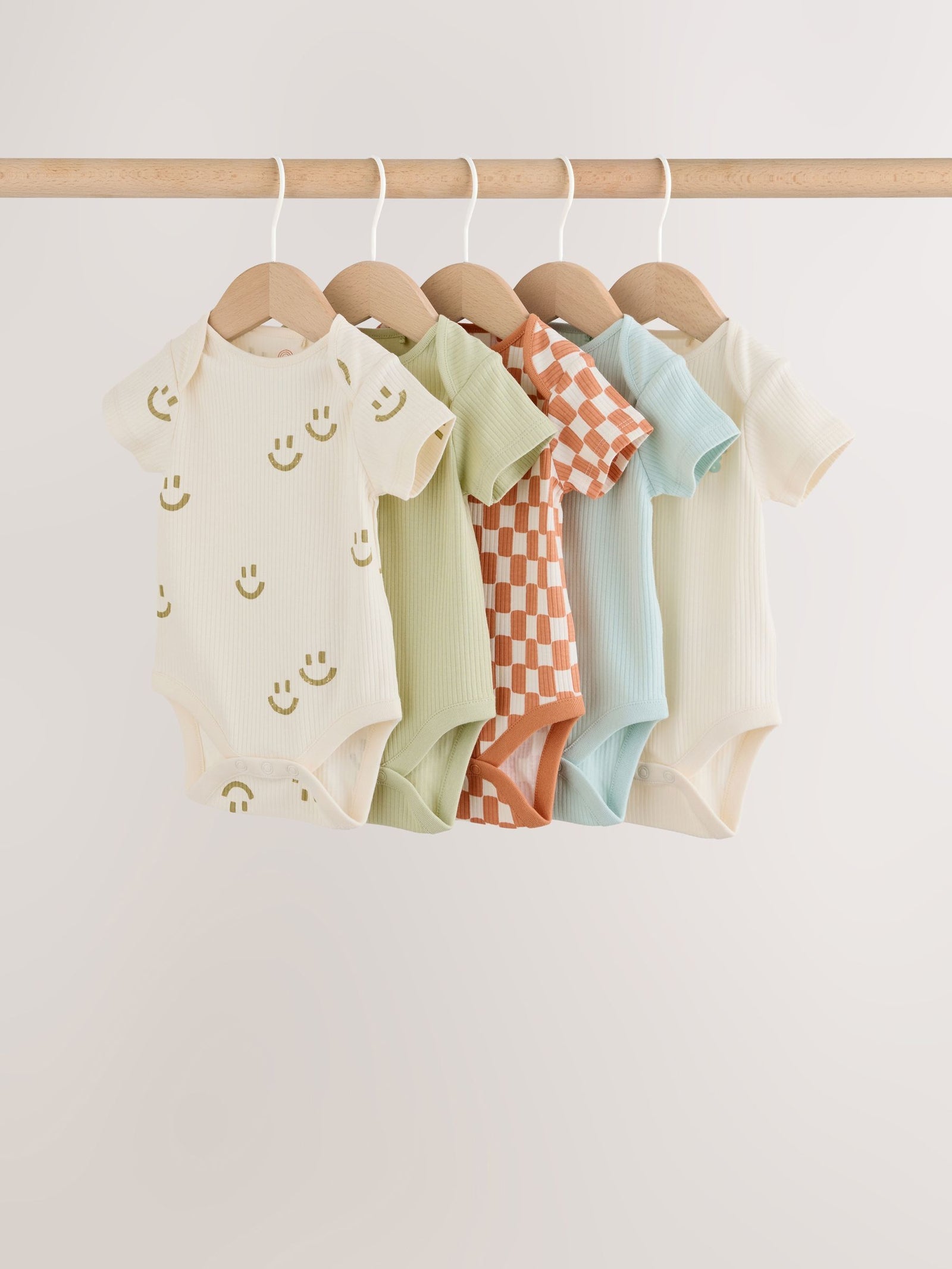 Multi Short Sleeve Baby Bodysuits 5 Pack