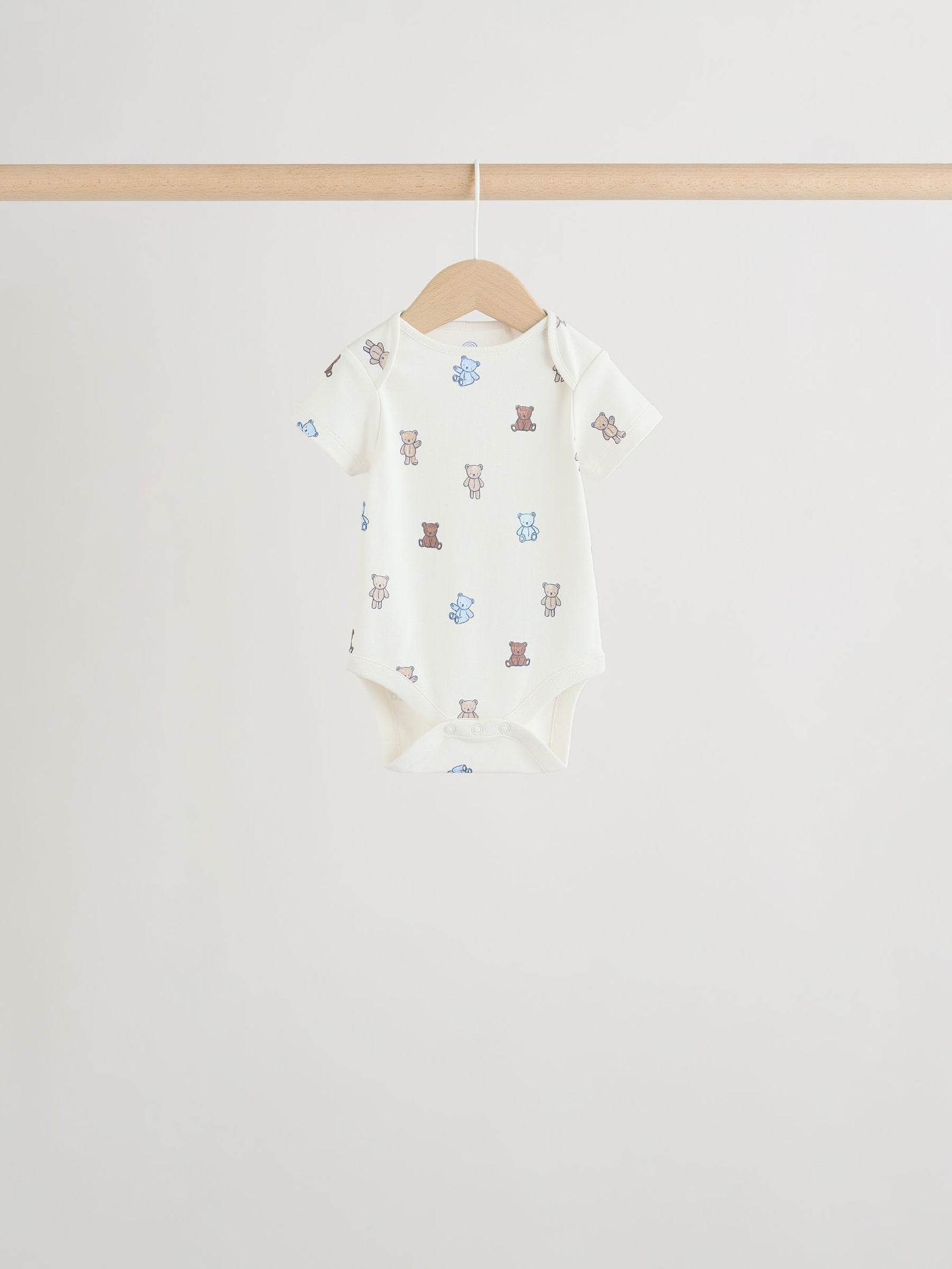 Blue/Ecru Bear Short Sleeve Baby Bodysuits 5 Pack