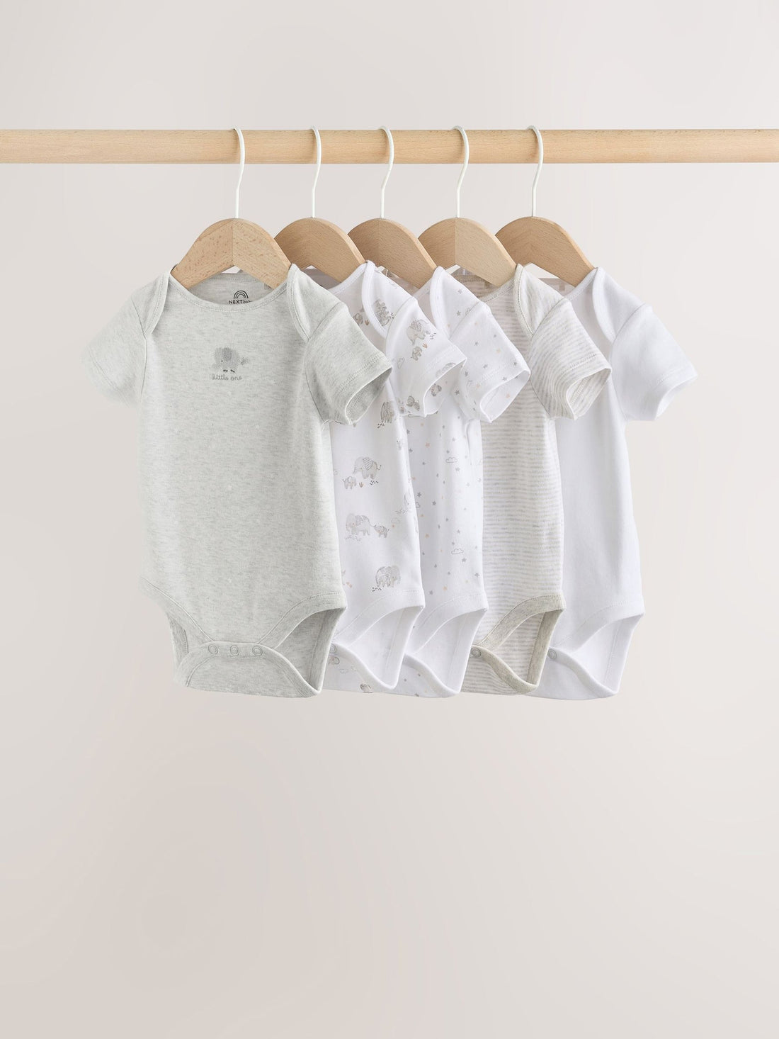 Grey Elephant Short Sleeve Baby Bodysuits 5 Pack