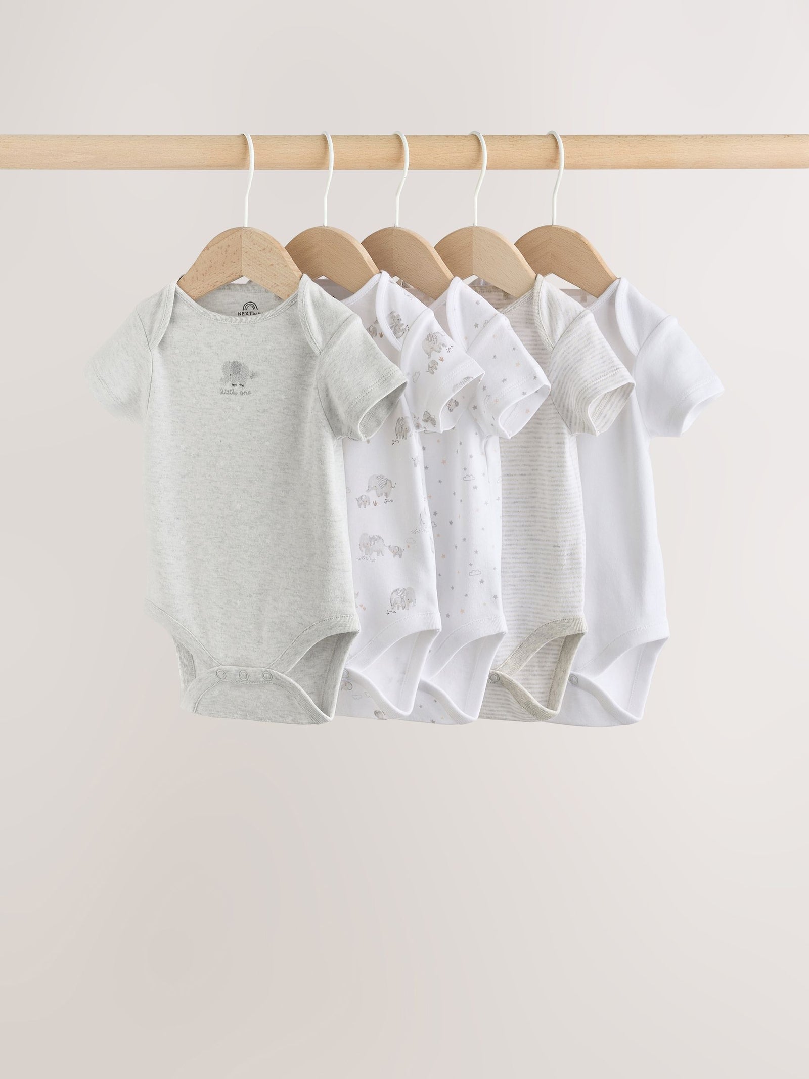 Grey Elephant Short Sleeve Baby Bodysuits 5 Pack