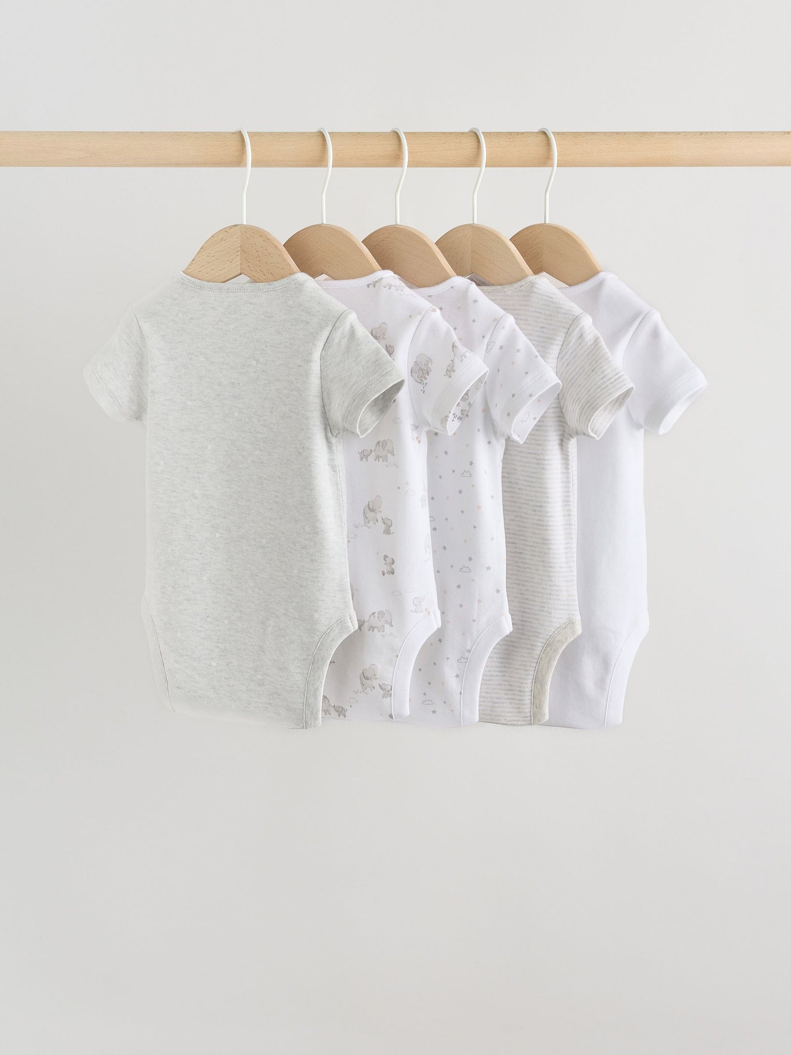 Grey Elephant Short Sleeve Baby Bodysuits 5 Pack