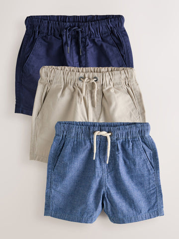 Navy/Stone/Chambray Blue Pull On Shorts 3 Pack (3mths-7yrs)