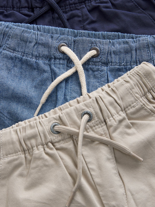 Navy/Stone/Chambray Blue Pull On Shorts 3 Pack (3mths-7yrs)