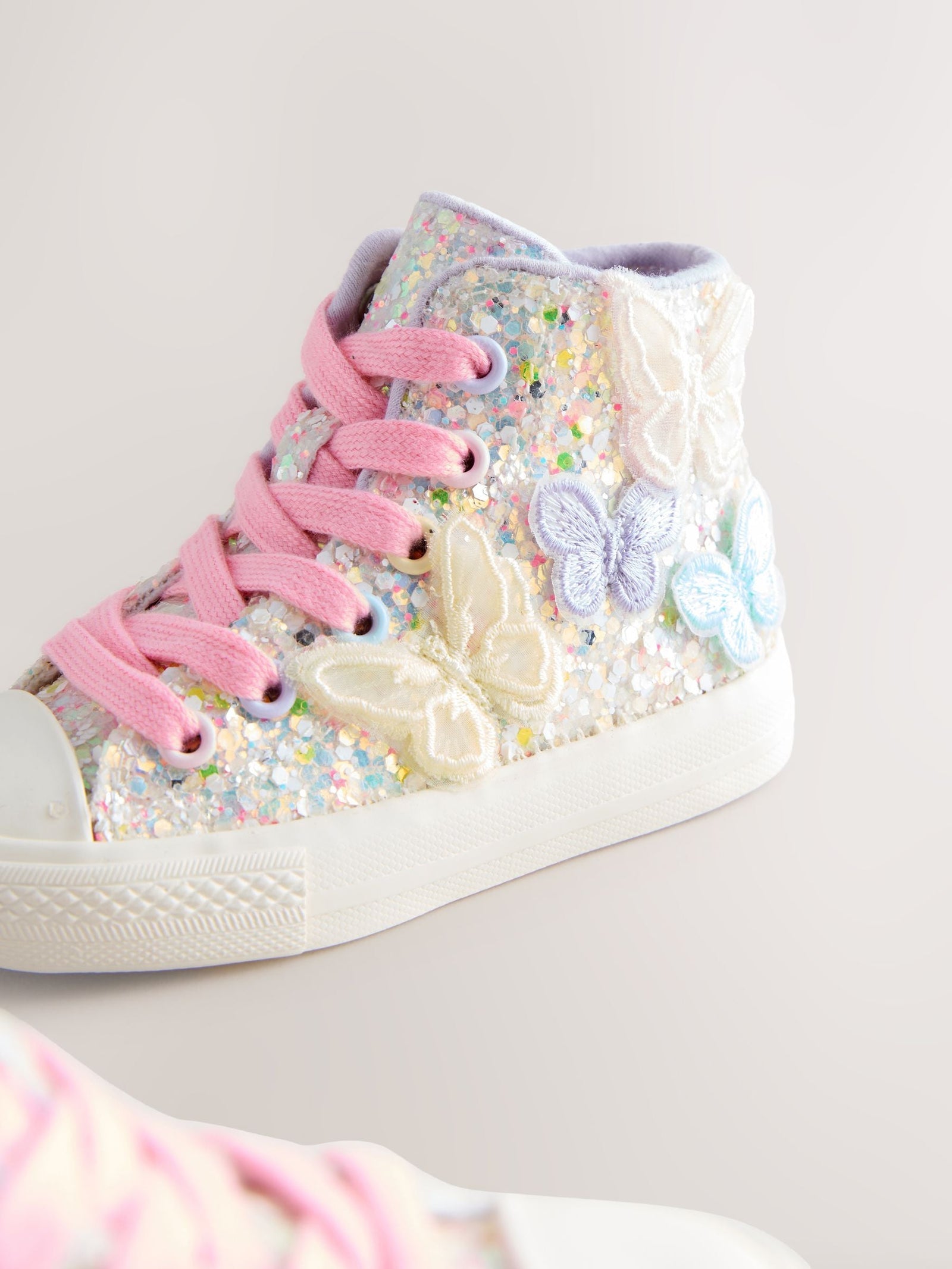 Multi Pastel Glitter Butterfly High Top Trainers