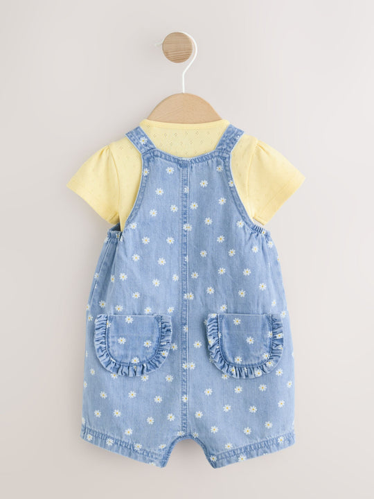 Denim Blue Daisy Dungaree and Bodysuit Baby 2 Piece Set (0mths-3yrs)