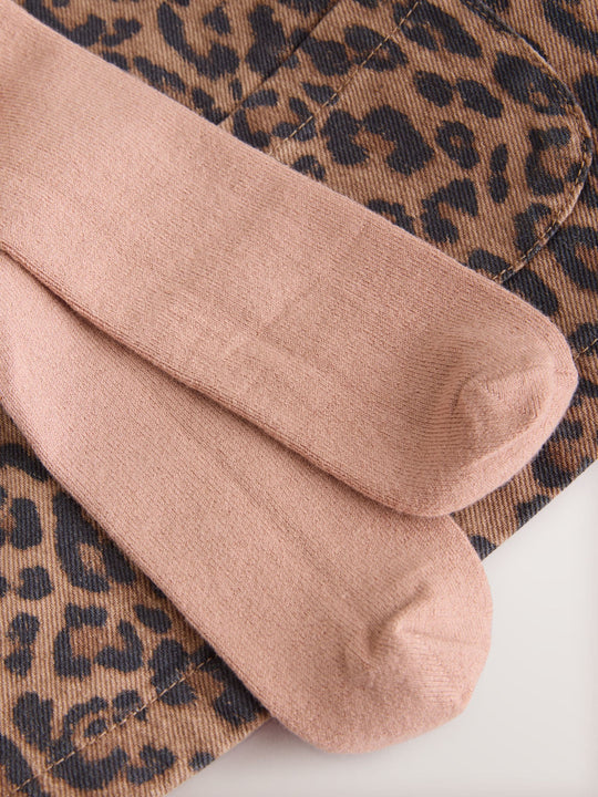 Leopard Print Pinafore Long Sleeve Bodysuit & Tights 3 Piece Set (0mths-2yrs)
