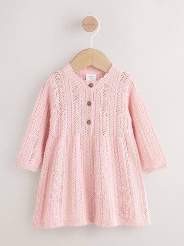 Pink Knitted Baby Dress (0mths-2yrs)