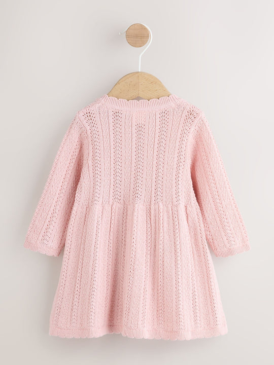 Pink Knitted Baby Dress (0mths-2yrs)