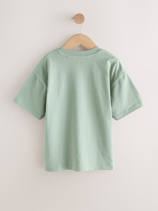 Light Grey/Brown/Dark Grey/Green Short Sleeve Logo Chest Graphic T-Shirts 4 Pack (3-16yrs)