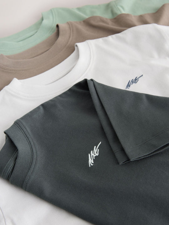 Light Grey/Brown/Dark Grey/Green Short Sleeve Logo Chest Graphic T-Shirts 4 Pack (3-16yrs)