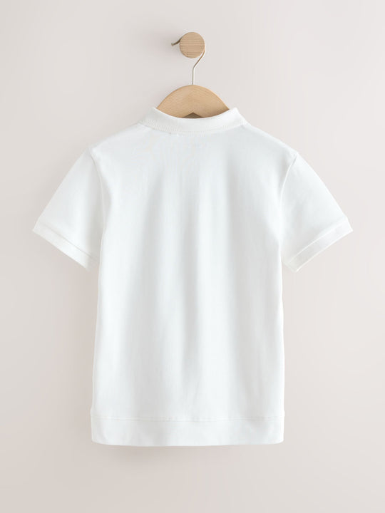 White Textured Short Sleeve Zip Neck Polo Shirt (3-16yrs)