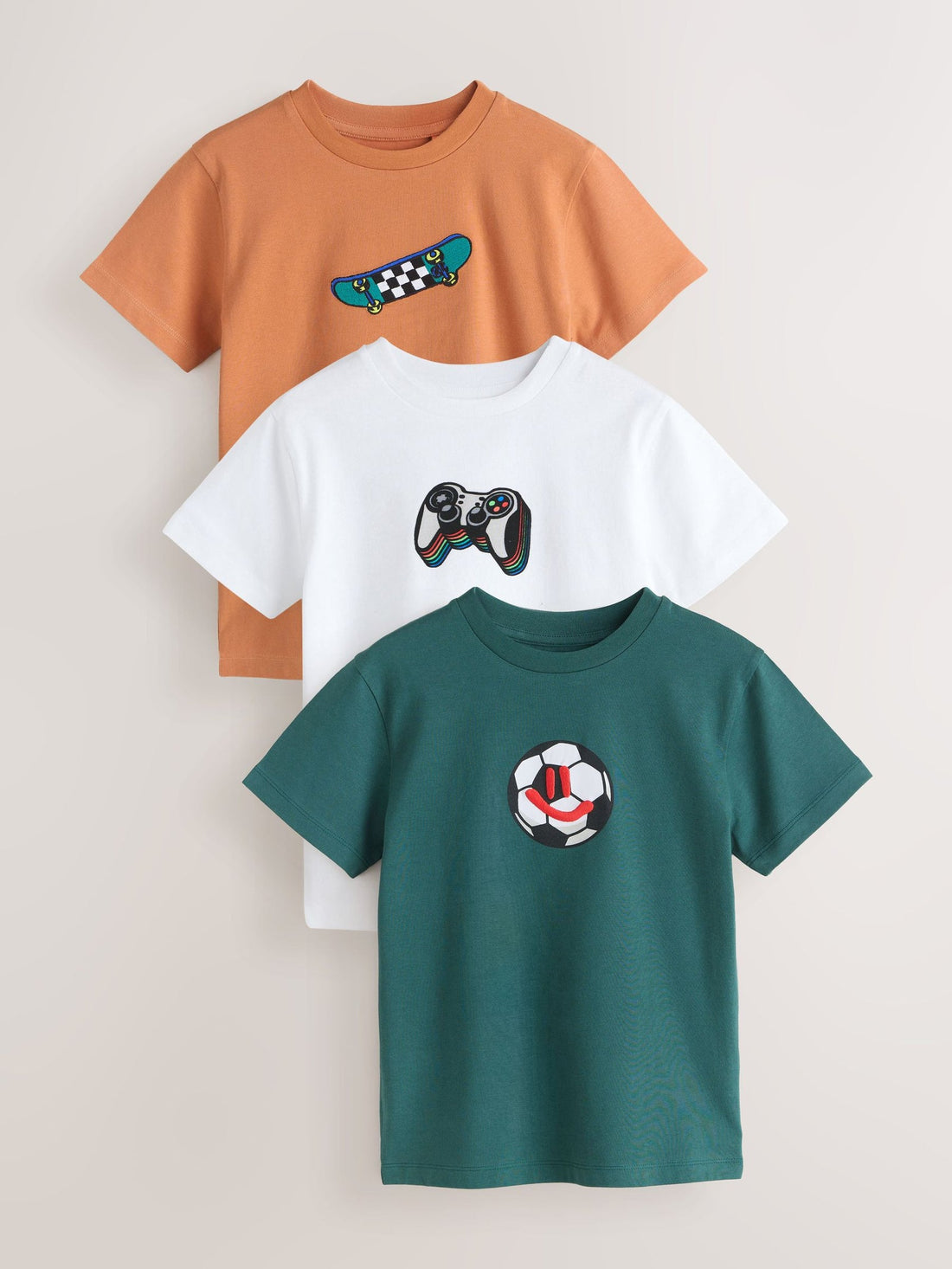 Green/White/Orange Regular Fit Graphic Print Short Sleeve T-Shirts 3 Pack (3-16yrs)