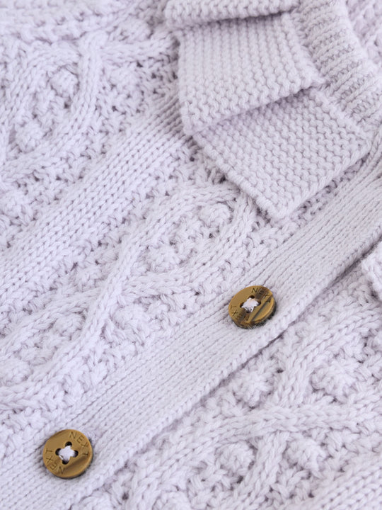 Lilac Purple Frill Collar Knitted Baby Cardigan (0mths-2yrs)