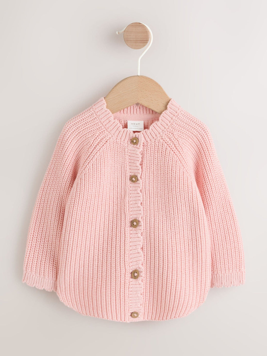 Pink Scallop Hem Knitted Baby Cardigan (0mths-2yrs)